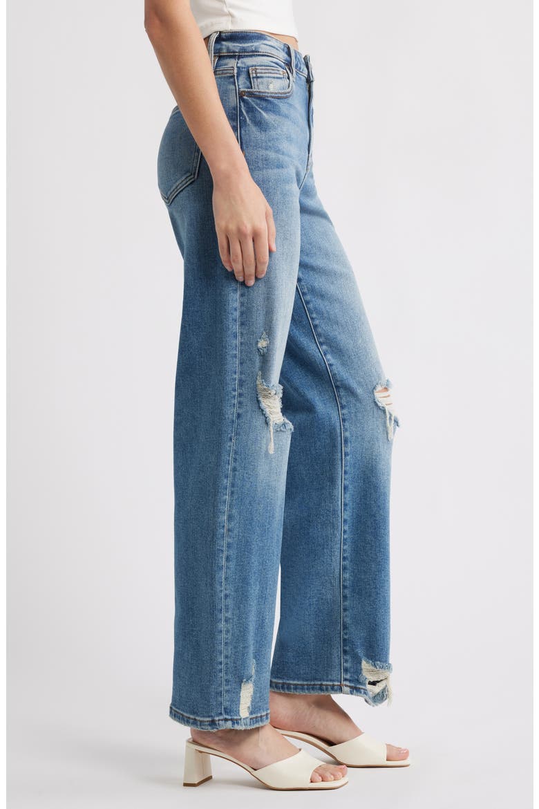 High Waist Distressed Wide Leg Dad Jeans, Alternate, color, MED.WASH
