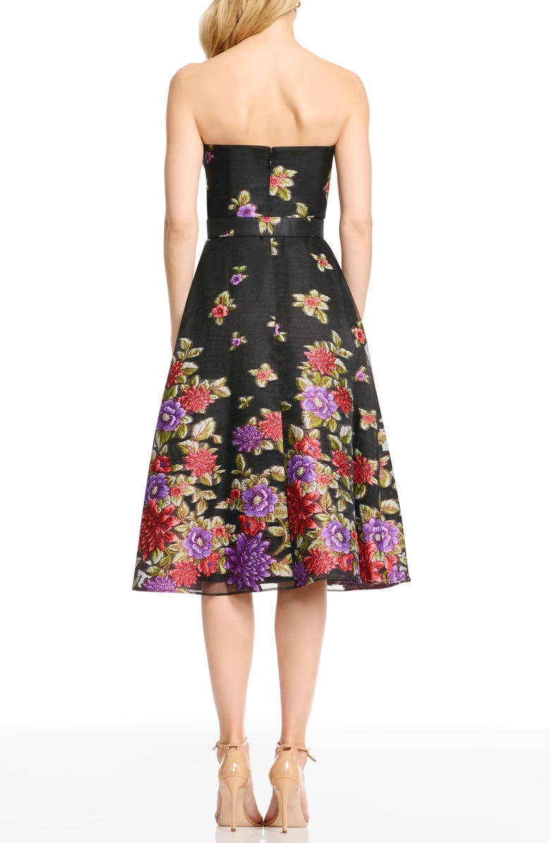 Dress the Population Carlita Belted Floral Strapless Cocktail Dress, Alternate, color, Black Multi