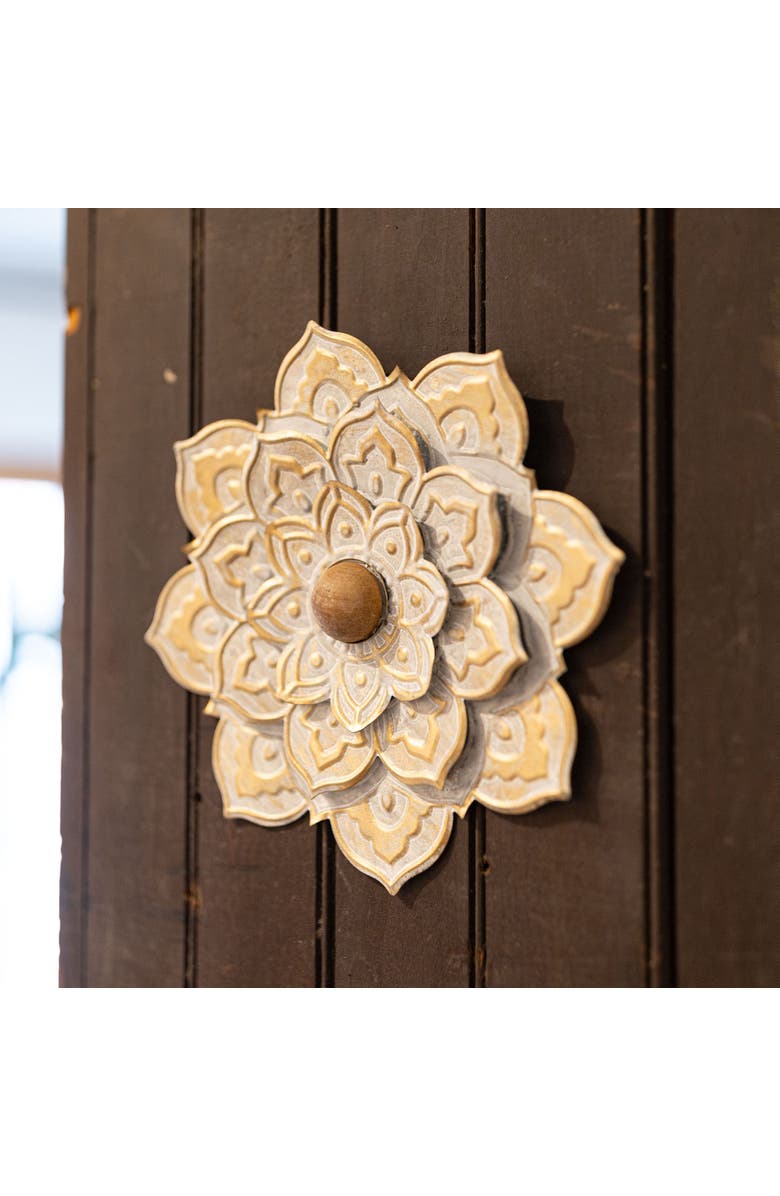 Foreside Home and Garden Small 8 x 8 inch Distressed Patina Metal Layered Flower Wall Décor, Alternate, color, Silver
