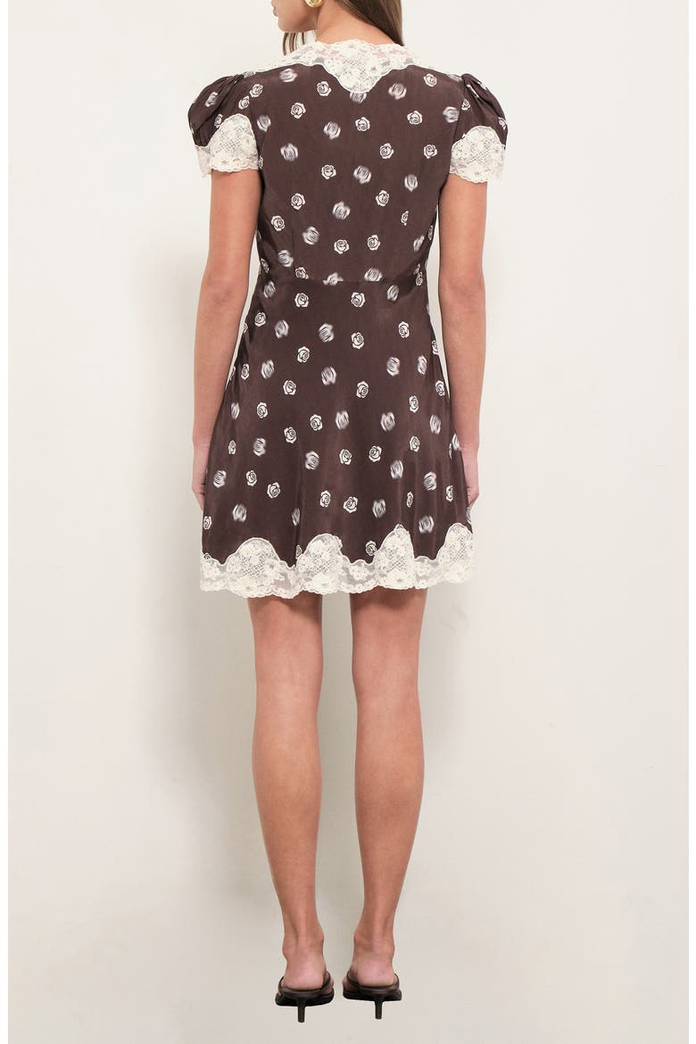 Suzy Lace Trim Minidress, Alternate, color, BROWN ROSE PRINT