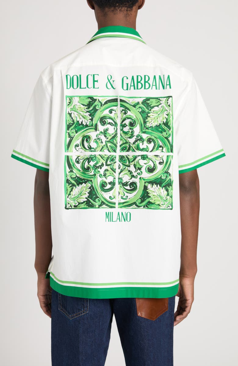 Dolce&Gabbana Majolica Cotton Camp Shirt, Alternate, color, Maiolica 1L Verde