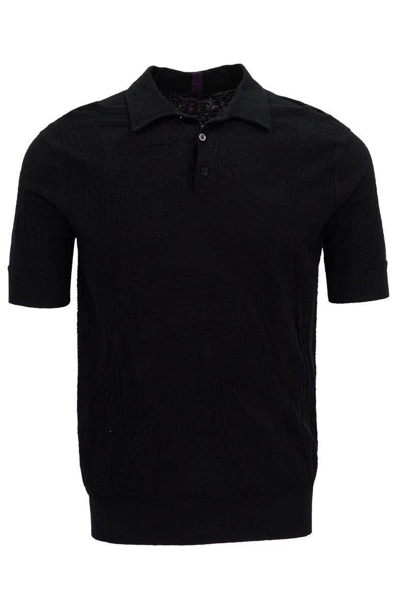 Lords of Harlech Mens Jacquard Linen Cotton Polo, Alternate, color, Black