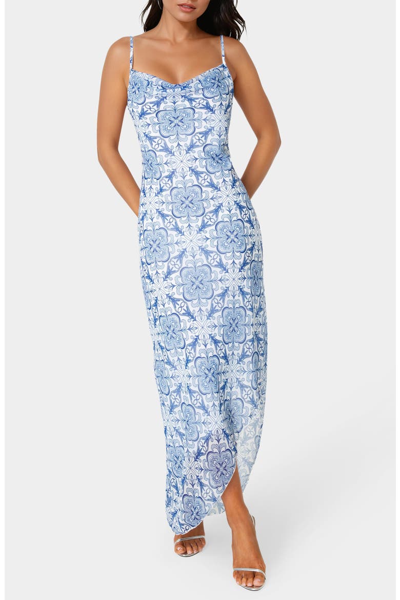 Cowl Neck Chiffon Maxi Dress, Main, color, BLUE WHITE