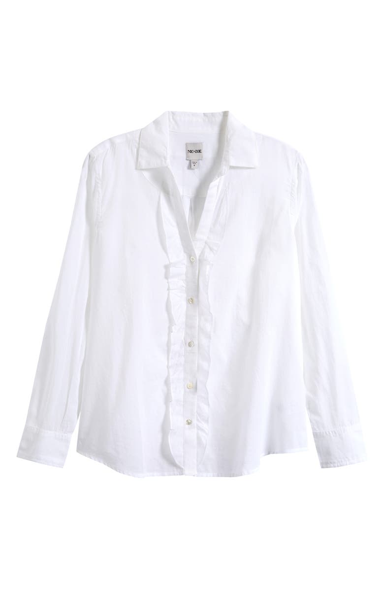 NIC+ZOE Ruffle Cotton Shirt, Main, color, Paper White
