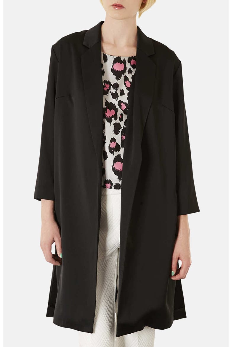 Side Split Satin Coat, Main, color, BLACK