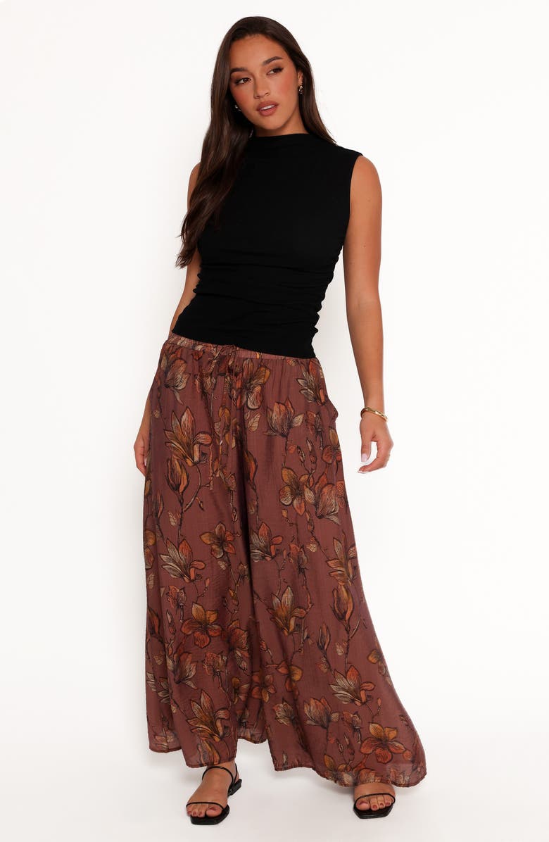 Petal & Pup Larson Floral Print Wide Leg Pants, Alternate, color, Brown Floral