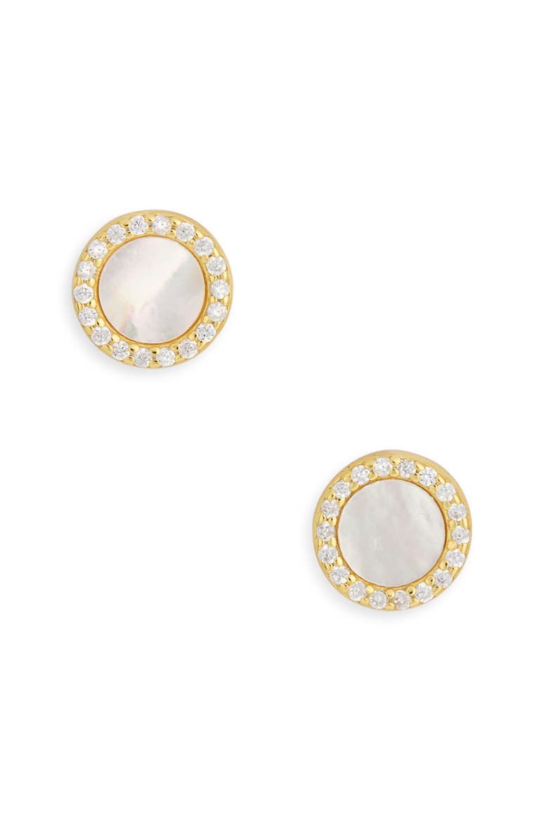 Mother of Pearl & Cubic Zirconia Stud Earrings, Main, color, GOLD