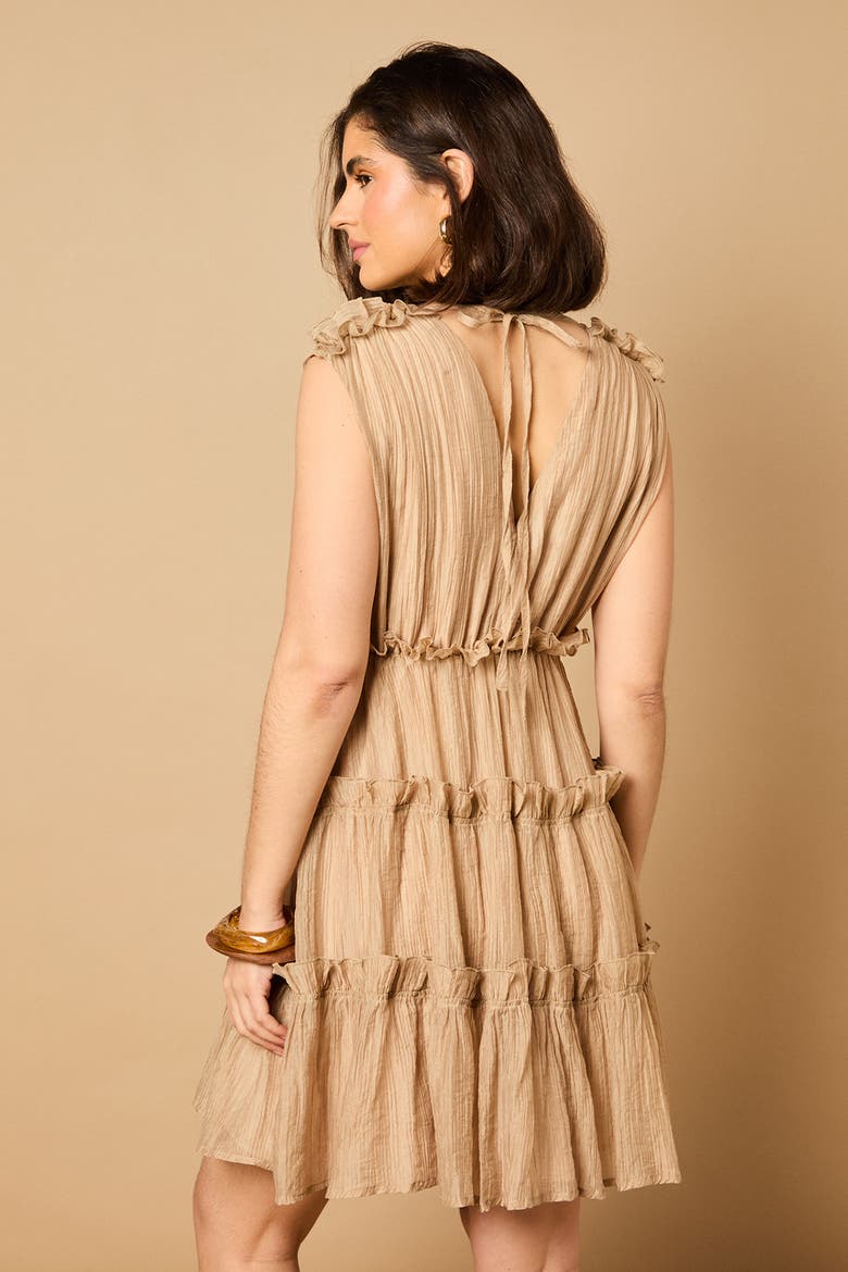 Tiered Detail V-Neck Mini Dress, Alternate, color, Mocha
