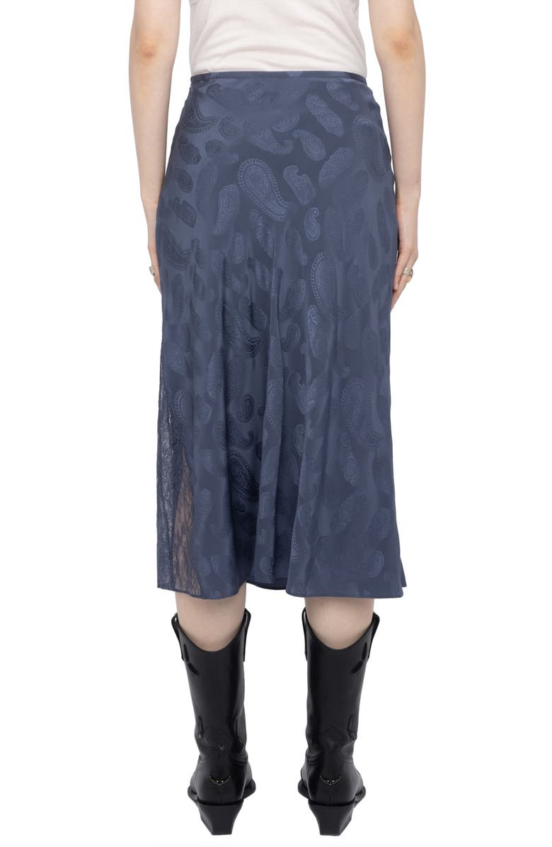 Zadig & Voltaire Jayla Paisley Jacquard Silk Satin Midi Skirt, Alternate, color, Storm