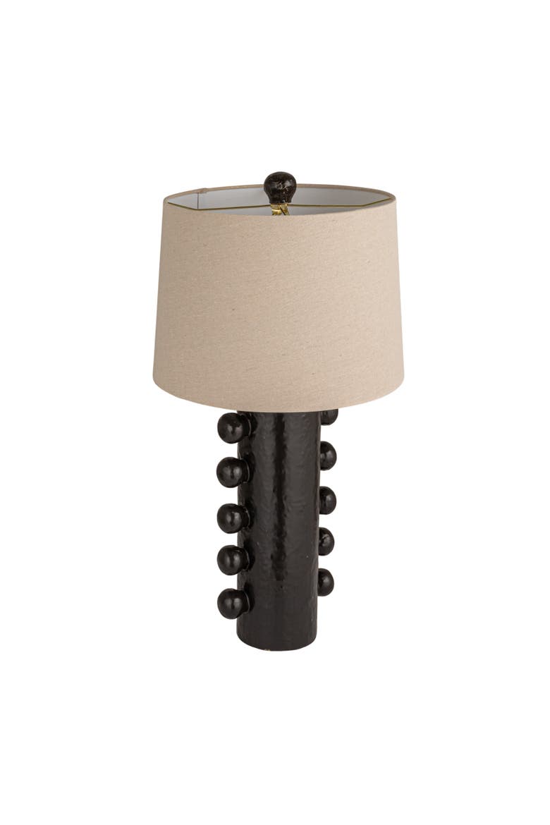 Stoneware Table Lamp with Raised Dots and Linen Shade, Black, Main, color, Black