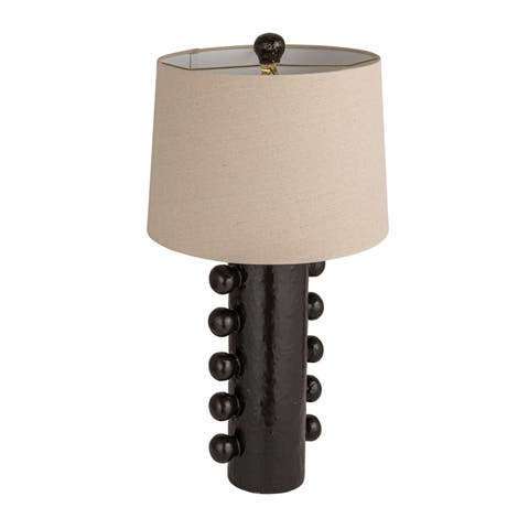 Stoneware Table Lamp with Raised Dots and Linen Shade, Black
