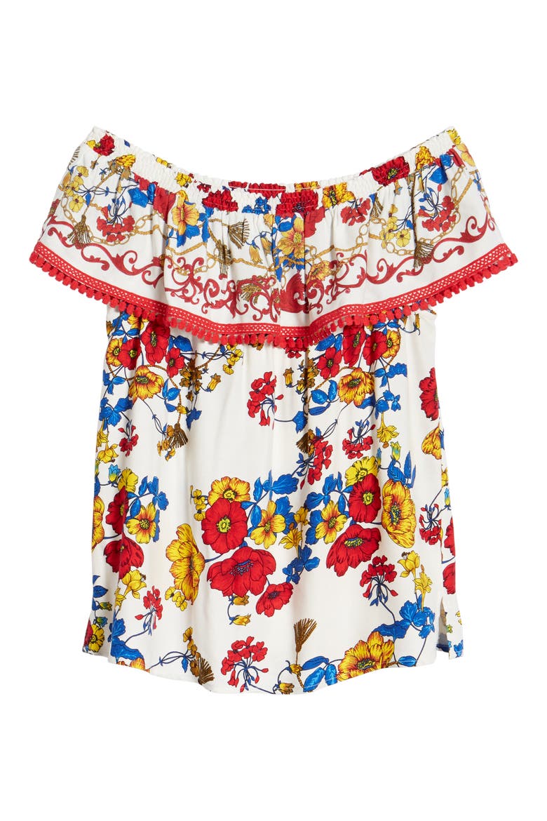Gibson x Hi Sugarplum! Naples Convertible Off the Shoulder Top, Alternate, color, LEONI PRINT/ ROSSA