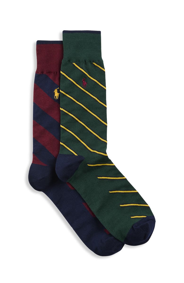 Polo Ralph Lauren Big & Tall Diagonal Stripe 2-pk Crew Socks, Main, color, Green