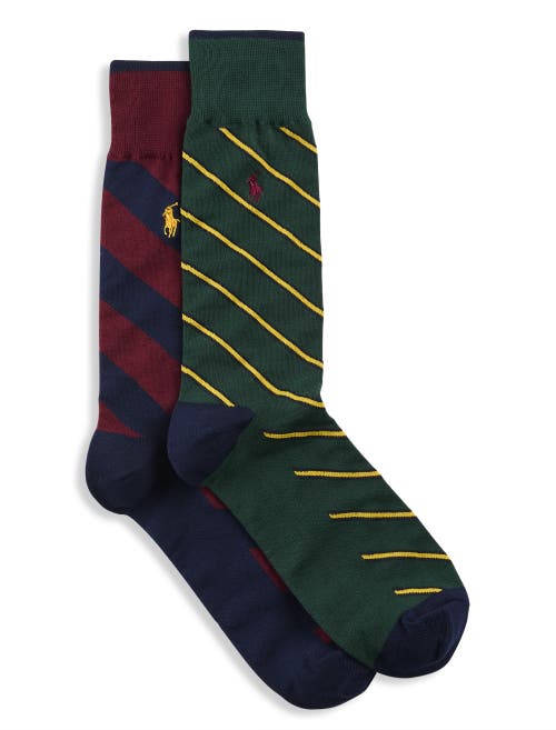 Polo Ralph Lauren Big & Tall Diagonal Stripe 2-pk Crew Socks In Green