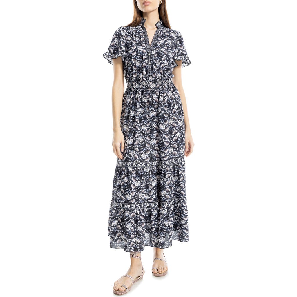 Max Studio Smocked Flutter Sleeve Maxi Dress In Multi