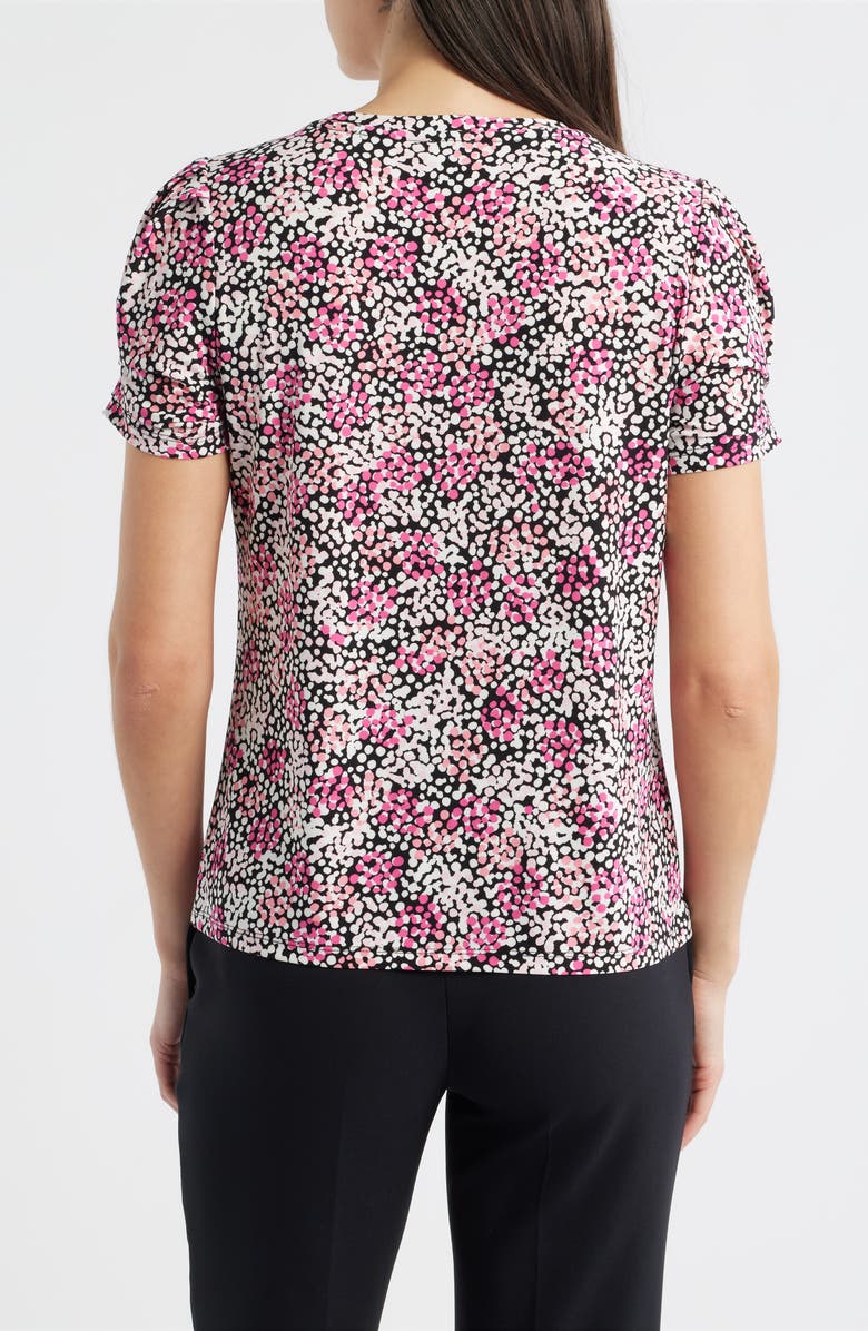 AK ANNE KLEIN Print Pleat Short Sleeve Top, Alternate, color, Pink Berry Multi