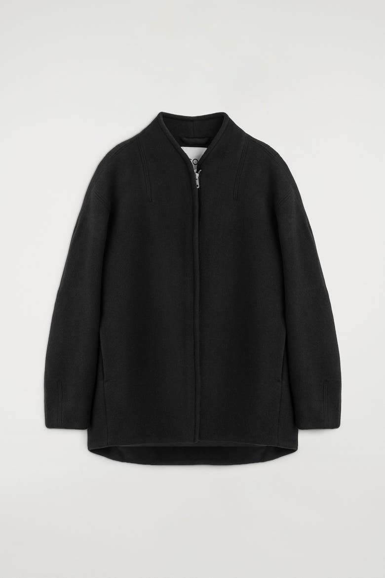 Sculpted Wool-Blend Zip-Up Jacket, Alternate, color, BLACK