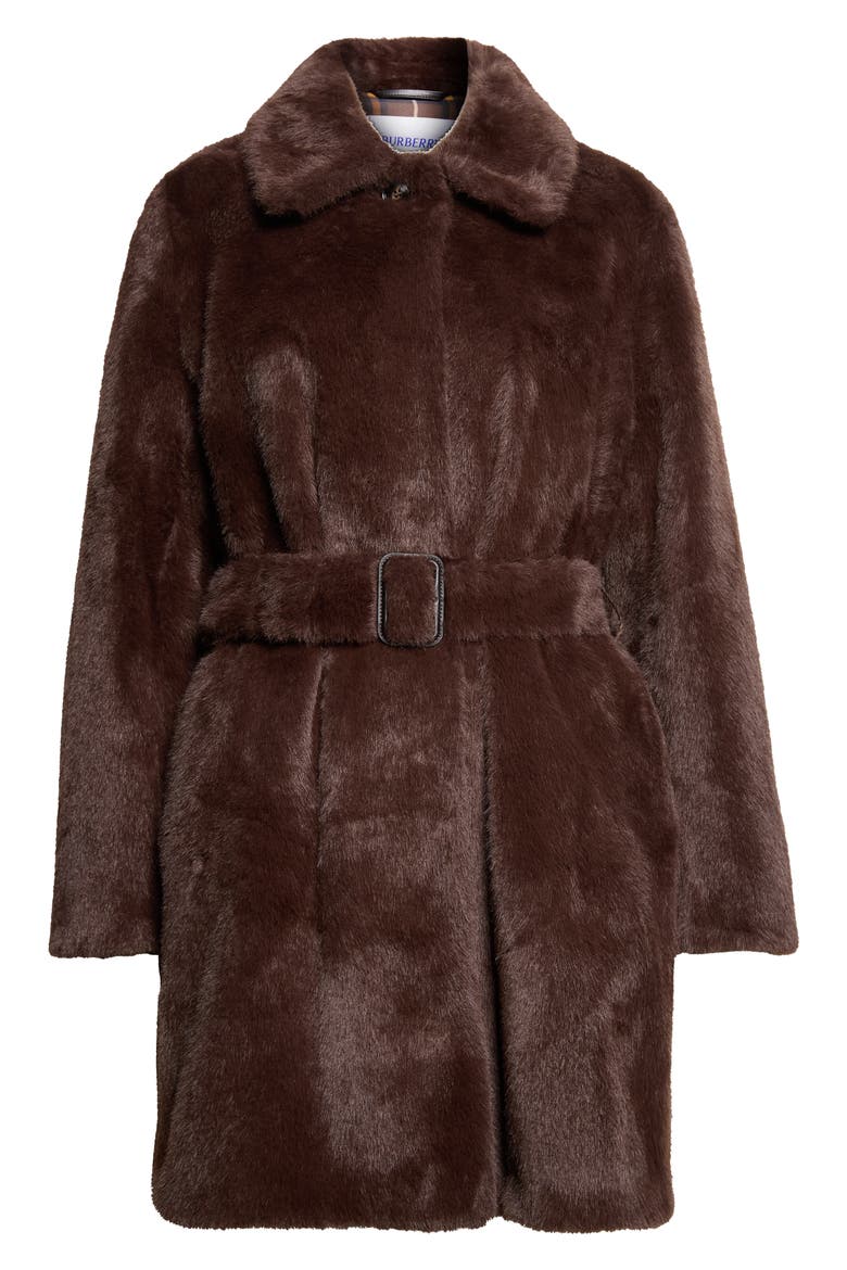 Belvedere Belted Faux Fur Coat, Main, color, CHOCOLATE BROWN