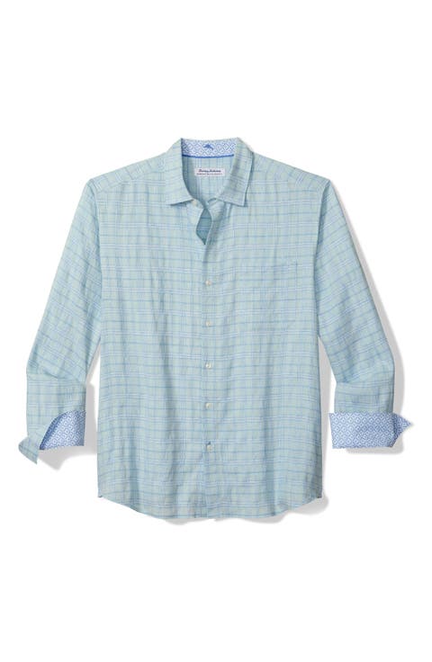 Barbados Breeze Playa Plaid Linen Blend Button-Up Shirt