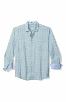 Barbados Breeze Playa Plaid Stretch Linen Blend Button-Up Shirt