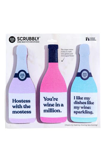 Wine Wash Co. Set Of 3 Scrubbly Kitchen Wine Sponges In Multi