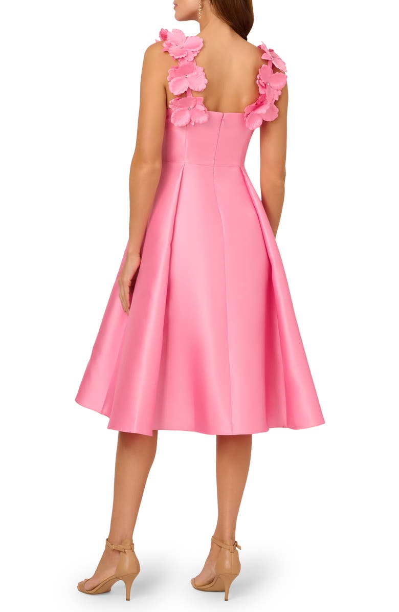 Adrianna Papell Floral Appliqué Pleated Mikado Cocktail Dress, Alternate, color, 