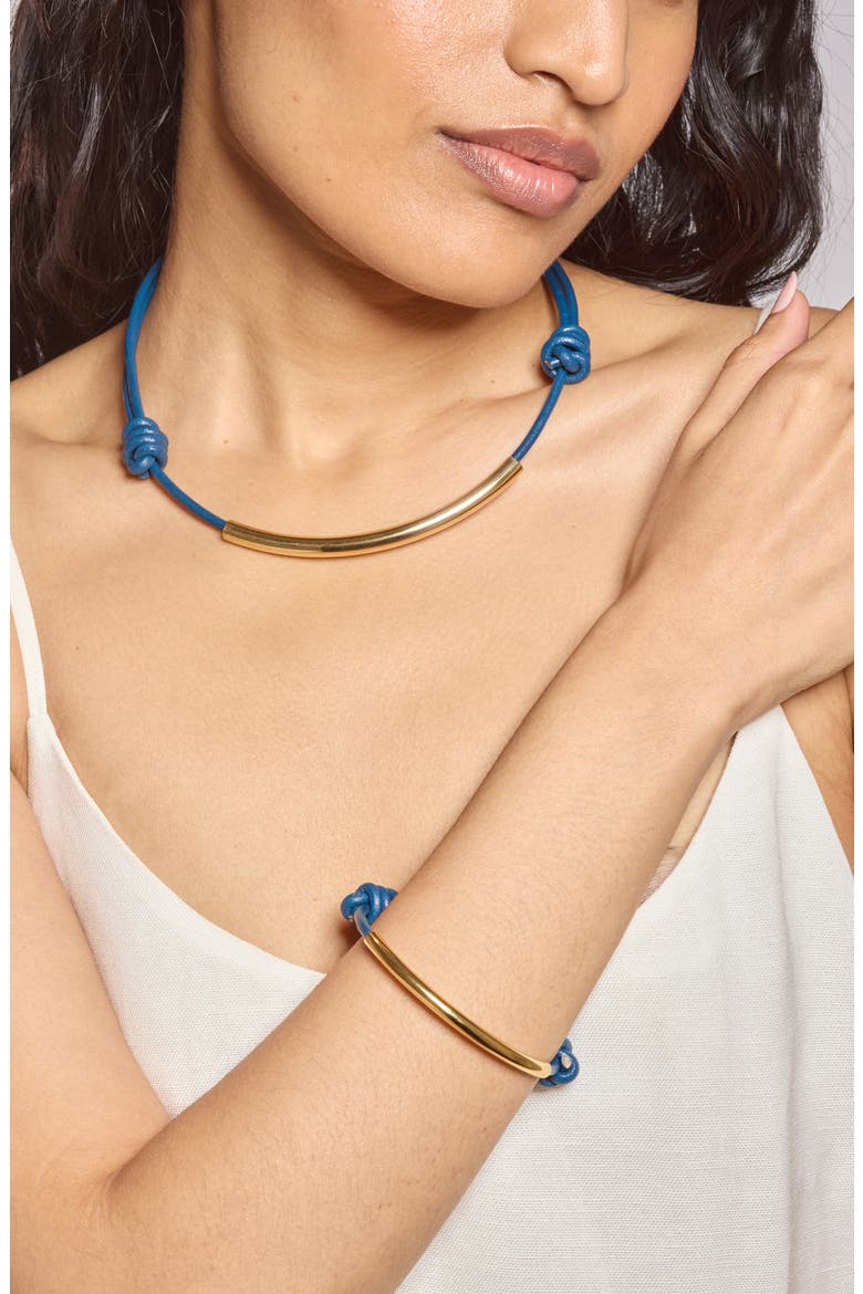 Leather Bond Necklace, Alternate, color, GOLD/BLUE