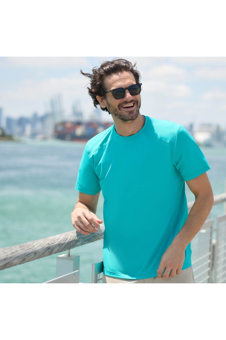 Men's Short Sleeve Crew Sun Shirt, Alternate, color, Caribbean Blue