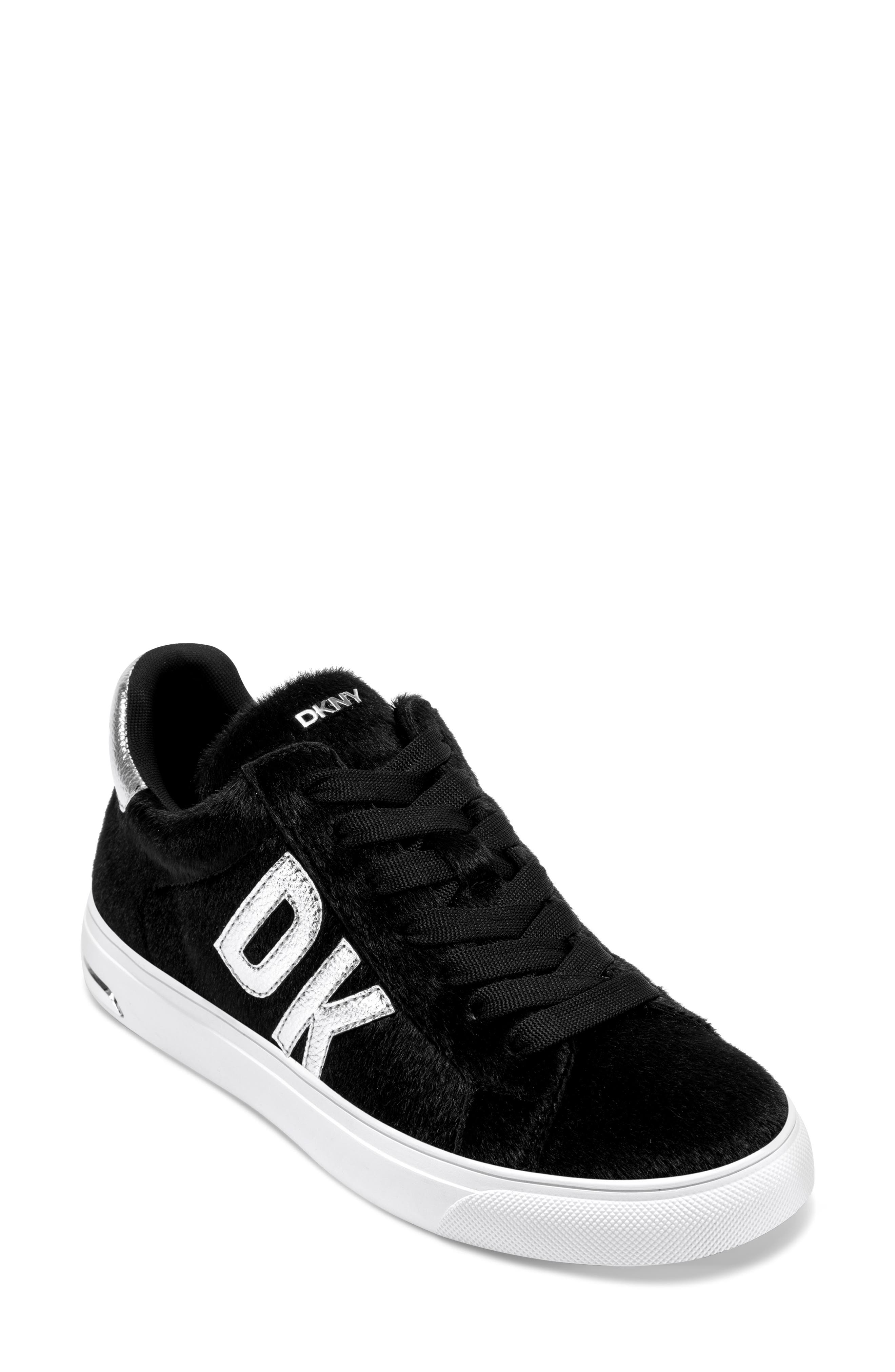 DKNY Abeni Faux Hair Sneaker, Main, color, Black/ Silver