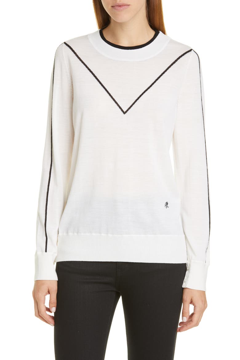 Intarsia Merino Wool Sweater, Main, color, IVORY/ BLACK