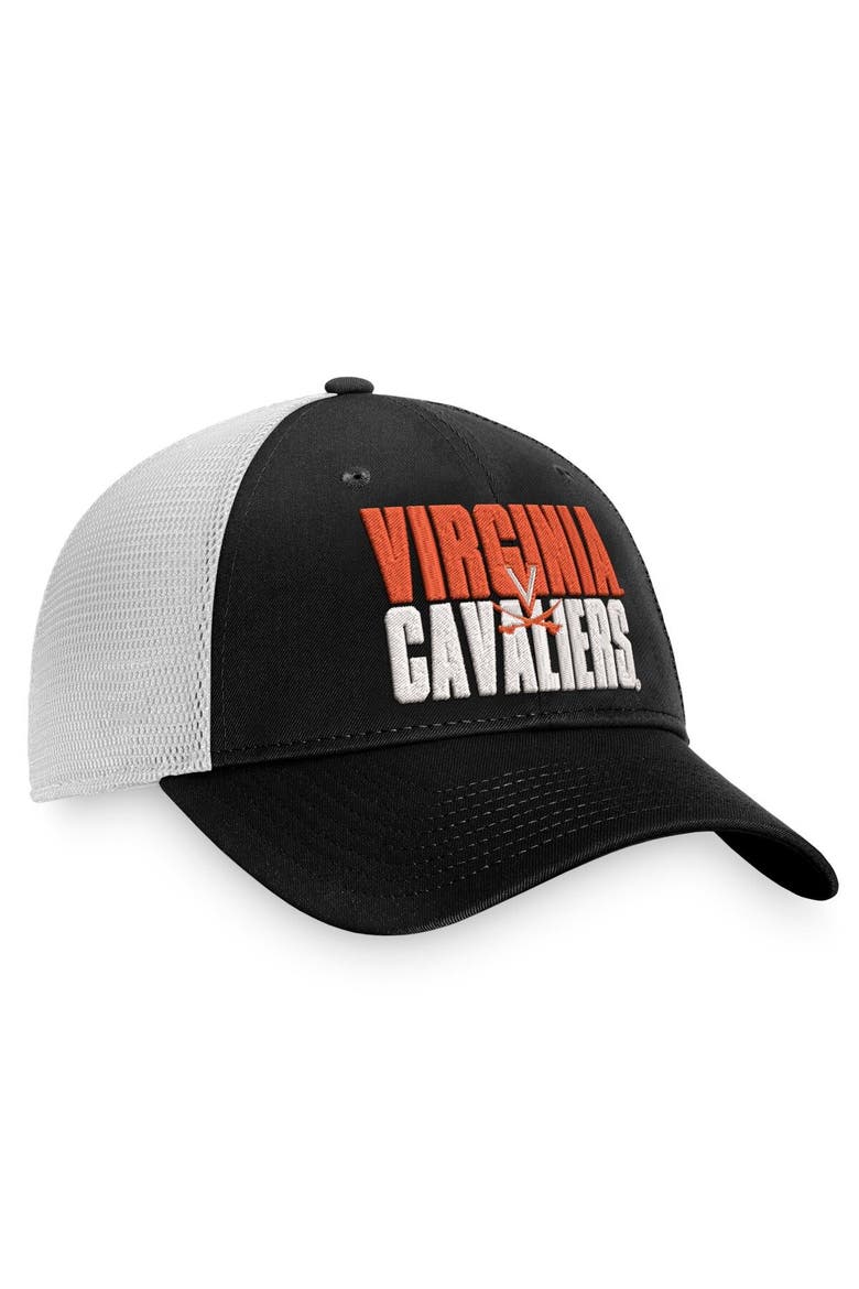 Men's Top of the World Black/White Virginia Cavaliers Stockpile Trucker Snapback Hat, Alternate, color, Black