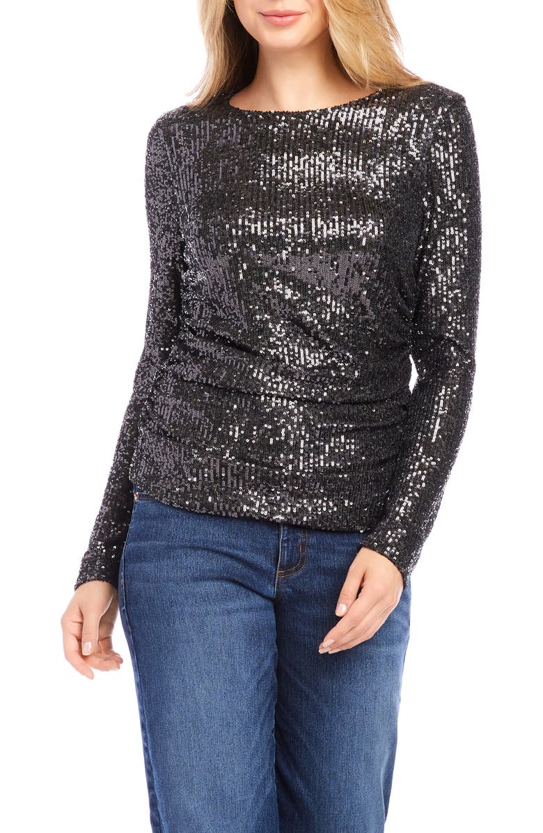 Karen Kane Sequin Ruched Long Sleeve Top, Main, color, 