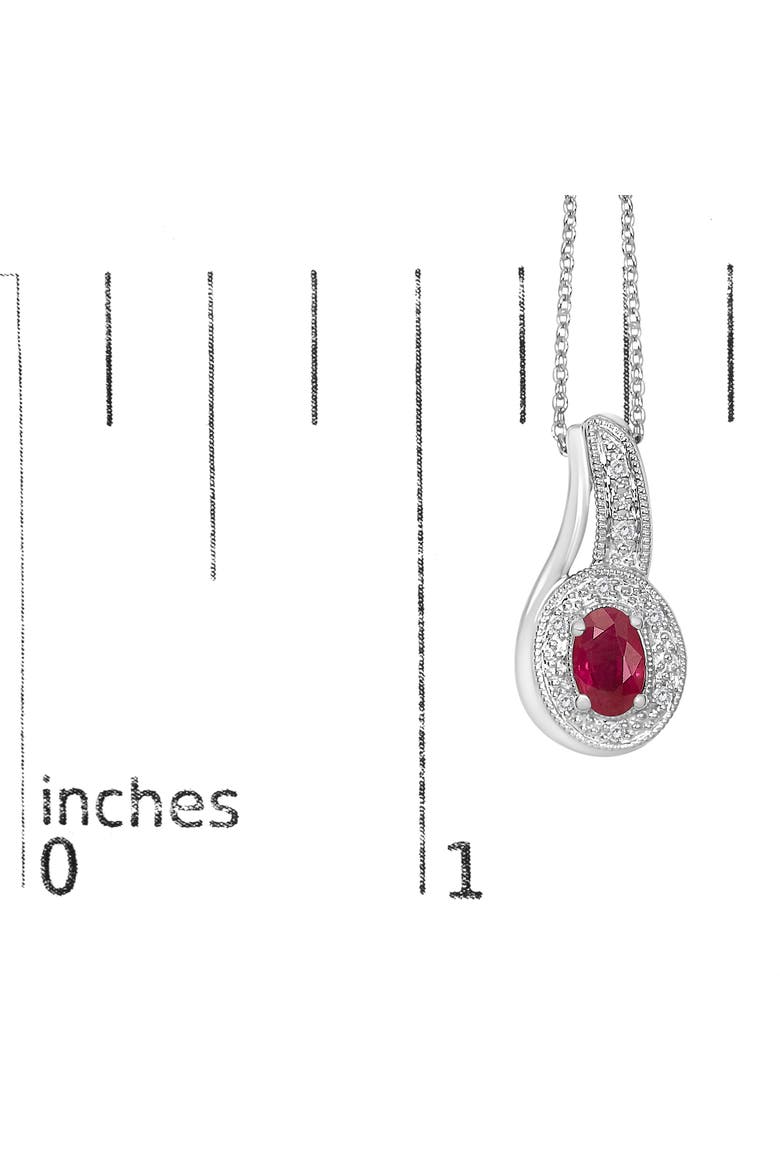 Silver Red Ruby and Diamond Accent Milgrain Swirl Pendant Necklace, Alternate, color, White