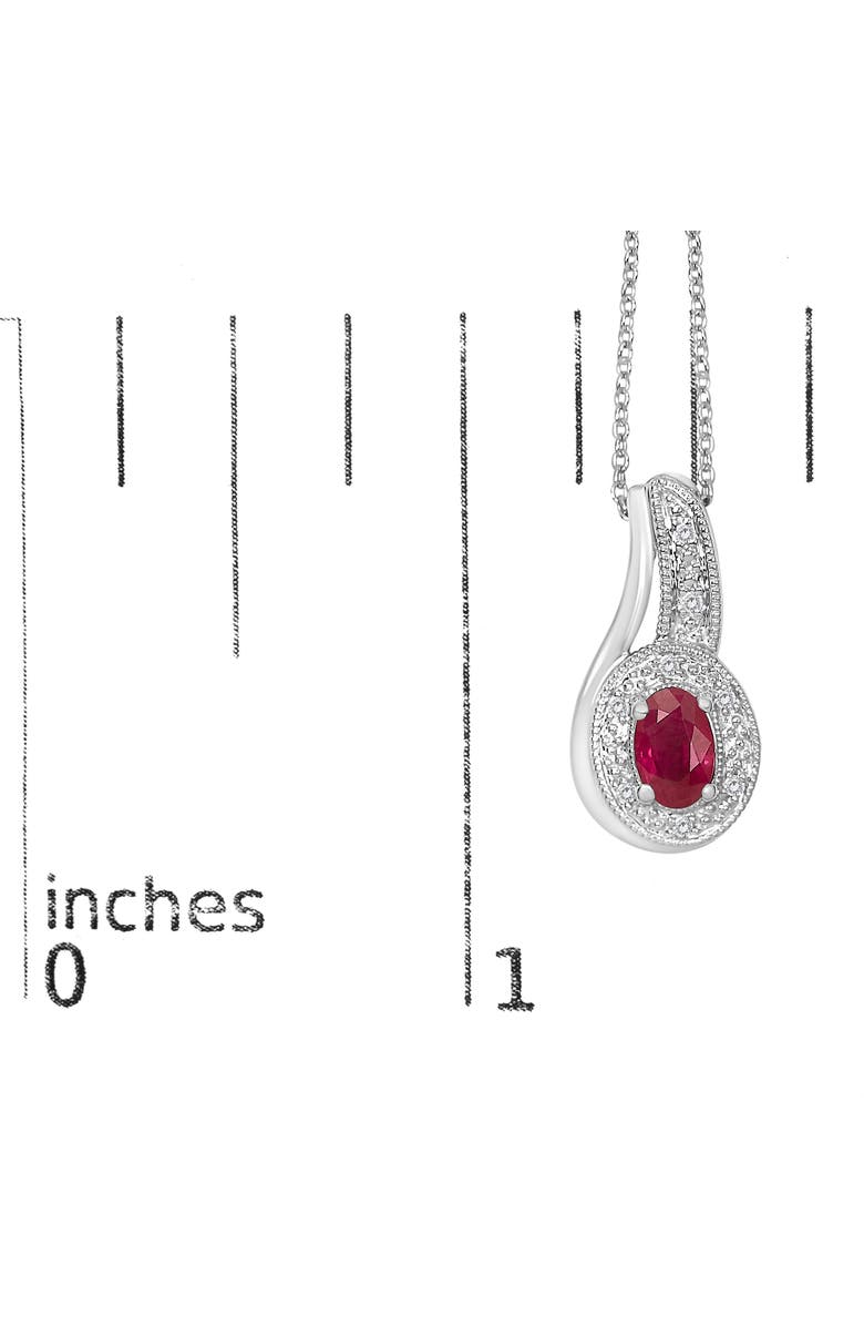 Haus of Brilliance Silver Red Ruby and Diamond Accent Milgrain Swirl Pendant Necklace, Alternate, color, White