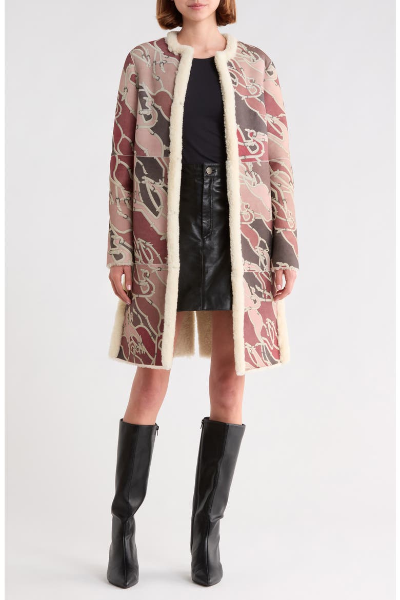 Belted Genuine Shearling Coat, Main, color, BURGUNDY