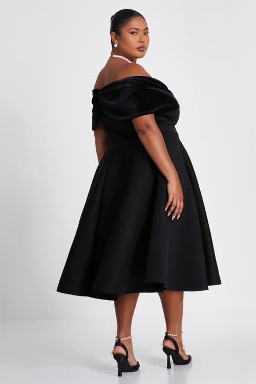 QUIZ QUIZ PLUS SIZE VELVET SCUBA KNIT BARDOT SKATER DRESS