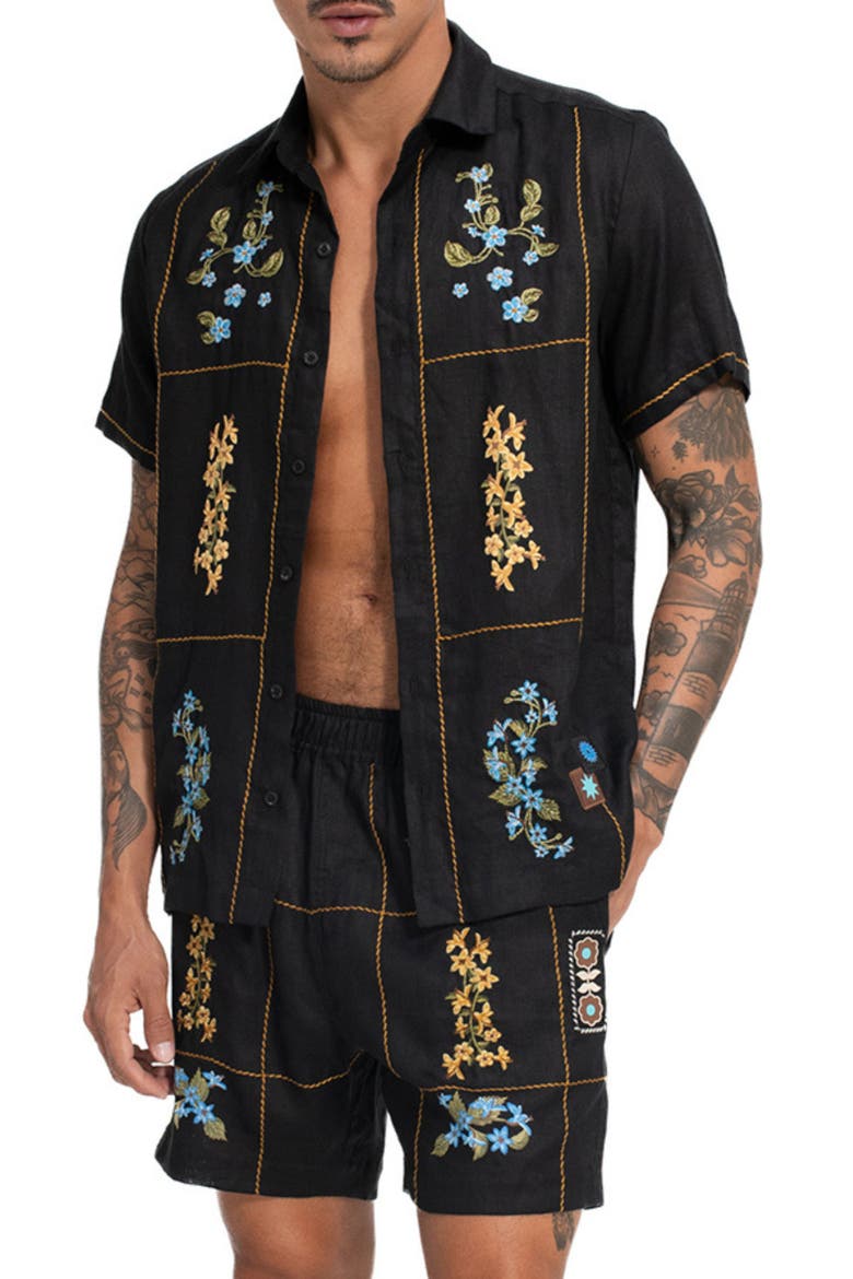 Jack Linen Camp Shirt, Main, color, BLACK MULTI