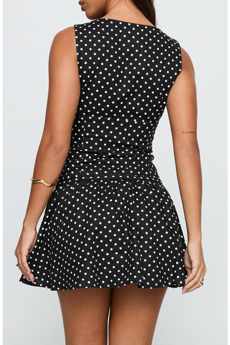 Alissea Polka Dot Keyhole Linen Blend Minidress, Alternate, color, BLACK POLKA