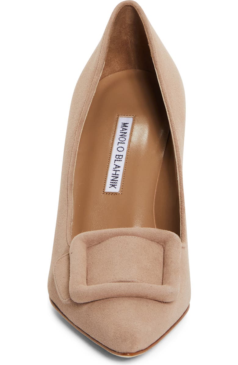 Manolo Blahnik Maysale Buckle Pointed Toe Pump, Alternate, color, Dark Beige