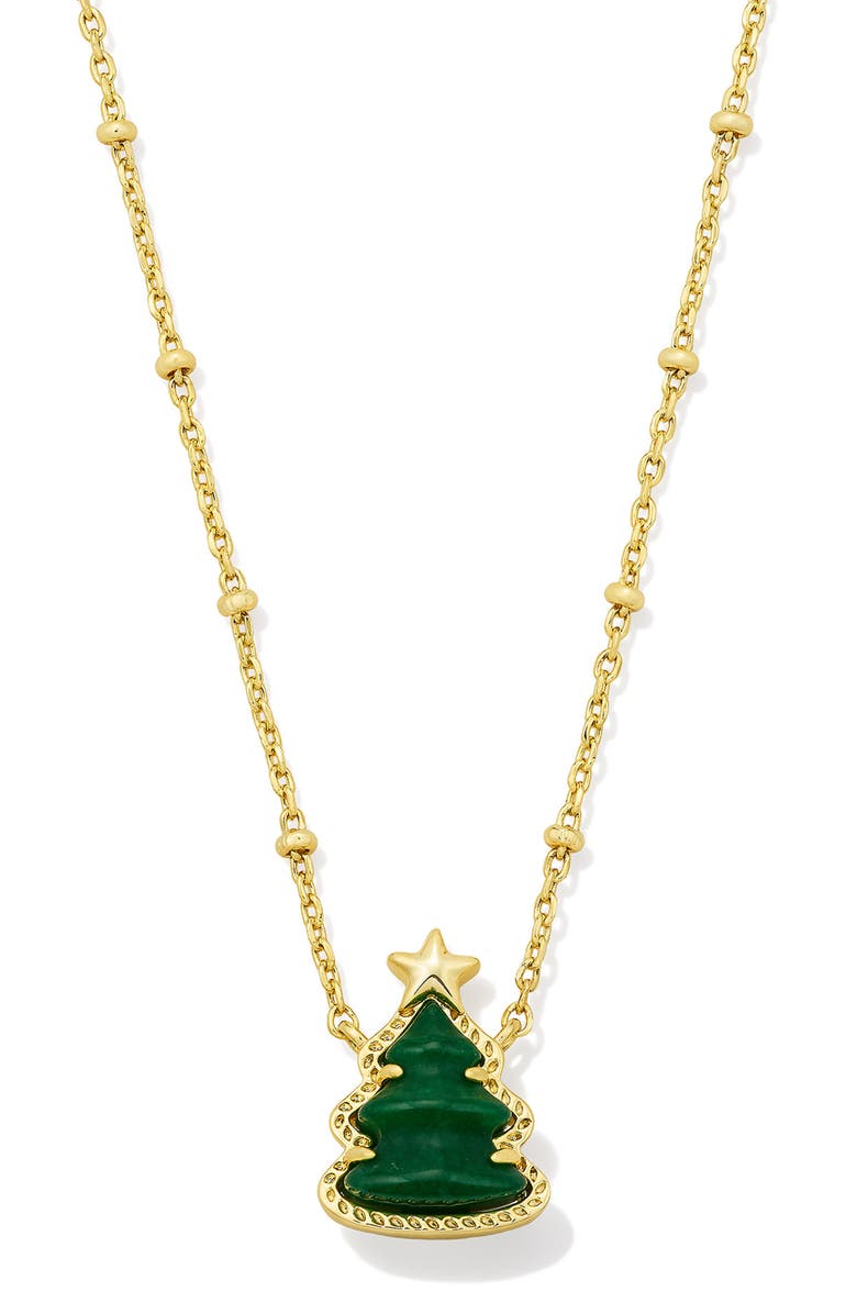 Kendra Scott Holiday Tree Short Pendant Necklace, Main, color, Gold Green Quartzite
