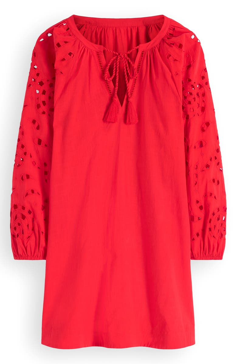 Boden Embroidered Long Sleeve Cotton Caftan, Alternate, color, Red Embroiderie