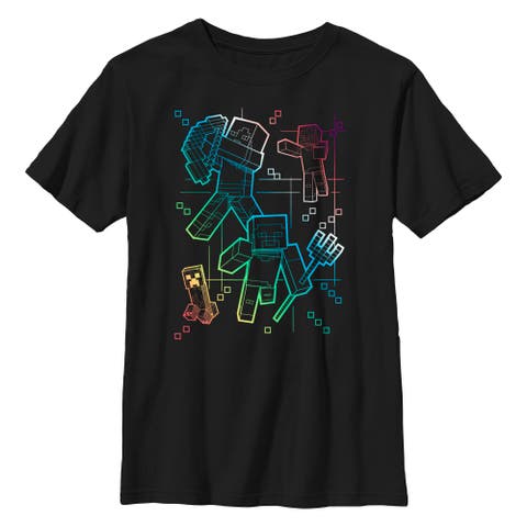 Boy's Minecraft Rainbow Characters Lines  Graphic T-Shirt