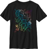 MINECRAFT Boy's Minecraft Rainbow Characters Lines  Graphic T-Shirt