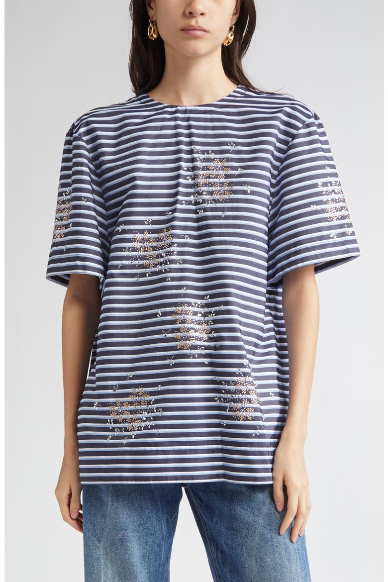 Haut Crystal Embellished Tie Back Top, Main, color, STRIPES BLACK / BLUE