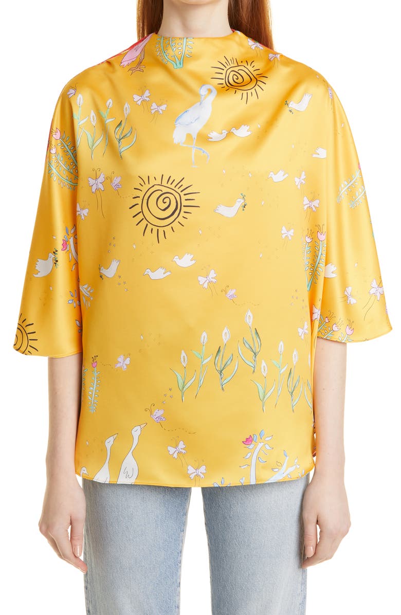 Dauphinette Floatkerchief Mixed Print Top, Main, color, 