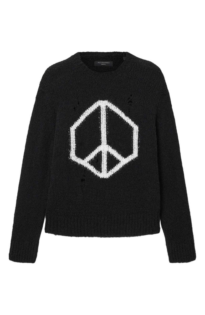AllSaints Message Wool Blend Crewneck Sweater, Alternate, color, Black