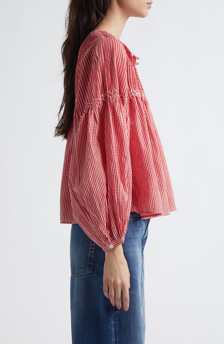MILLE Vivienne Cototn Gingham Peasant Top, Alternate, color,