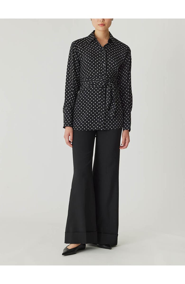 Rebecca Taylor Polka Dot Silky Wrap Shirt, Main, color, Black Dot Combo