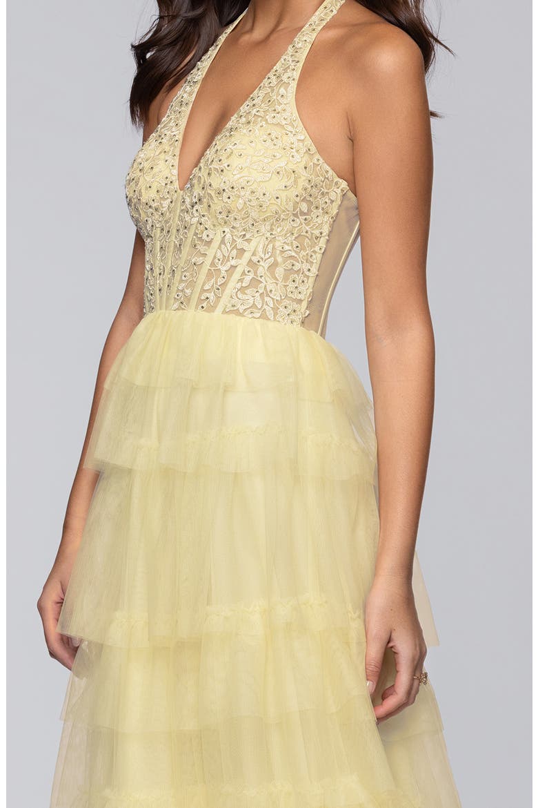 Tiered Mesh Gown, Alternate, color, YELLOW