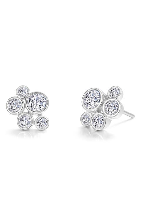 Bubble Cluster Simulated Diamond Bezel Stud Earrings